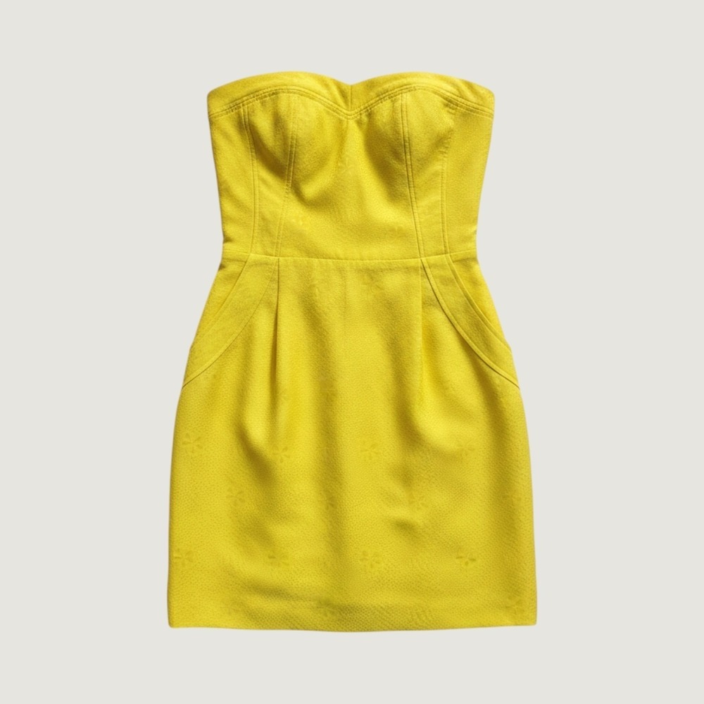 Rebecca Taylor Strapless Dress Silk‎ Blend Floral Jacquard Size 6 Yellow